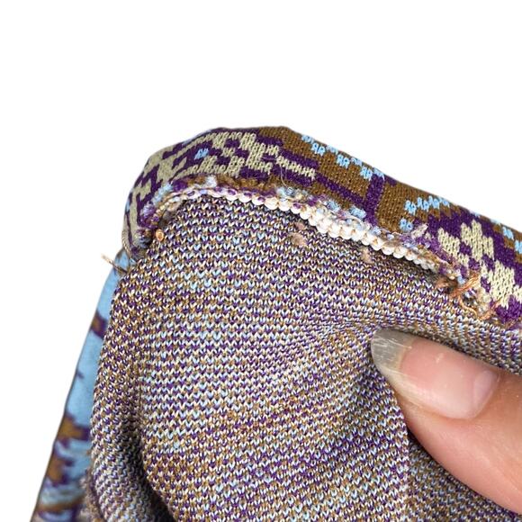 Vtg 70s Baby Blue Brown Damask Print Straight Leg Pull On Pants SZ 12 - Picture 6 of 7